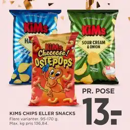 MENY KIMS CHIPS ELLER SNACKS, DKK 13 tilbud