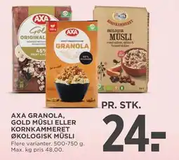 MENY AXA GRANOLA, GOLD MÜSLI ELLER KORNKAMMERET ØKOLOGISK MÜSLI, DKK 24 tilbud