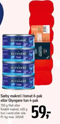 Føtex Sæby makrel i tomat 6-pak eller Glyngøre tun 4-pak tilbud