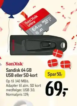 Føtex Sandisk 64 GB USB eller SD-kort tilbud