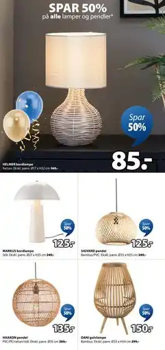 JYSK SPAR 50% på alle lamper og pendler tilbud