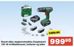 Bauhaus Bosch akku slagboremaskine EasyImpact 18V-40 m/tilbehørssæt, batterier og lader tilbud