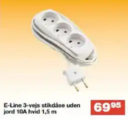 Bauhaus E-Line 3-vejs stikdåse uden jord 10A hvid 1,5 m tilbud