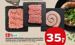 Kvickly BORNHOLMERGRISEN hakket grisekød 8-12%, hakket grise- & kalvekød 8-12% eller medister tilbud