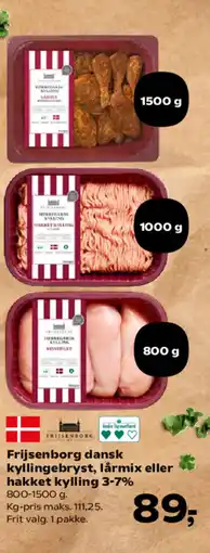 Kvickly Frijsenborg dansk kyllingebryst, lårmix eller hakket kylling 3-7% tilbud