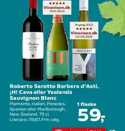 Kvickly Roberto Sarotto Barbera d'Asti, ¡H! Cava eller Yealands Sauvignon Blanc tilbud