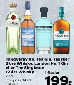 Kvickly Tanqueray No. Ten Gin, Talisker Skye Whisky, London No. 1 Gin eller The Singleton 12 års Whisky tilbud