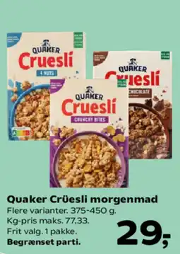 Kvickly Quaker Crüesli morgenmad tilbud