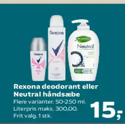 Kvickly Rexona deodorant eller Neutral håndsæbe tilbud