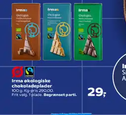 Kvickly Irma økologiske chokoladeplader tilbud
