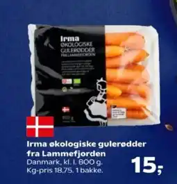 SuperBrugsen Irma økologiske gulerødder fra Lammefjorden Danmark, kl. I. tilbud