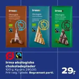 Kvickly Irma økologiske chokoladeplader tilbud