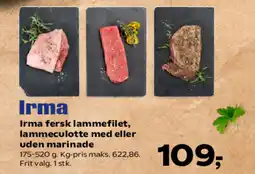 SuperBrugsen Irma fersk lammefilet, lammeculotte med eller uden marinade tilbud
