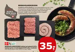 SuperBrugsen BORNHOLMERGRISEN hakket grisekød 8-12%, hakket grise- & kalvekød 8-12% eller medister tilbud