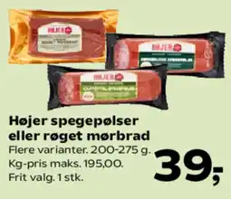 SuperBrugsen Højer spegepølser eller røget mørbrad tilbud