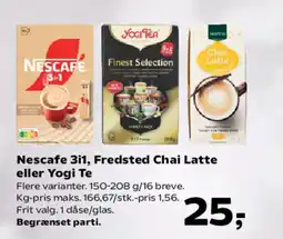 SuperBrugsen Nescafe 3i1, Fredsted Chai Latte eller Yogi Te tilbud