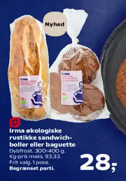 SuperBrugsen Irma økologiske rustikke sandwich- boller eller baguette tilbud