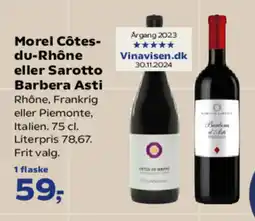 SuperBrugsen Morel Côtes- du-Rhône eller Sarotto Barbera Asti tilbud
