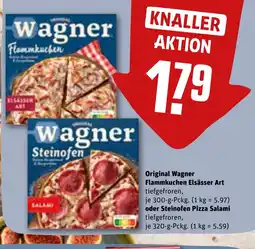 REWE DE Original Wagner Flammkuchen Elsässer Art, oder Steinofen Pizza Salami tilbud