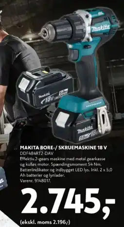 Davidsen Makita bore-/ skruemaskine 18 v ddf484rt2-dav tilbud