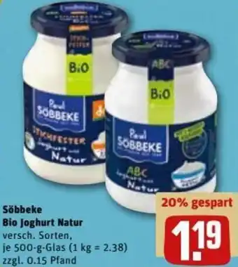 REWE DE Söbbeke Bio Joghurt Natur 500g tilbud