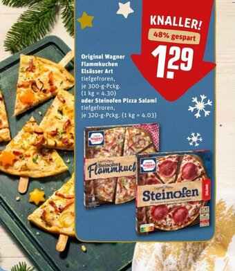 REWE DE Original Wagner Flammkuchen Elsässer Art Oder Steinofen Pizza Salami tilbud