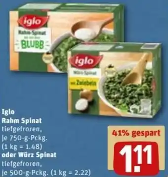 REWE DE Iglo Rahm Spinat Oder Würz Spinat tilbud