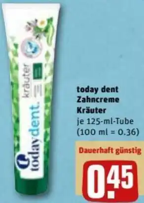 REWE DE Today Dent Zahncreme Kräuter 125 ml tilbud
