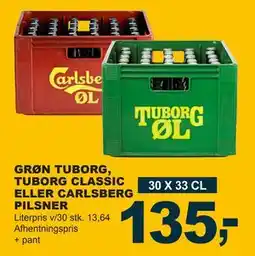 Let-Køb GRØN TUBORG, TUBORG CLASSIC ELLER CARLSBERG PILSNER, DKK 135 tilbud