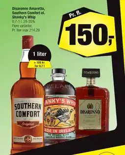 Calle Disaronno Amaretto, Southern Comfort el. Shanky's Whip, DKK 150 tilbud