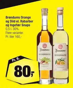 Calle Brøndums Orange og Dild el. Rabarber og Ingefær Snaps, DKK 80 tilbud