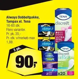 Calle Always Dobbeltpakke, Tampax el. Tena, DKK 90 tilbud