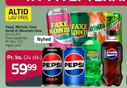 Fleggaard Pepsi, Mirinda, Faxe Kondi el. Mountain Dew, DKK 59.99 tilbud