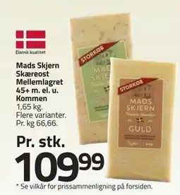 Fleggaard Mads Skjern Skæreost Mellemlagret 45+ m. el. u. Kommen, DKK 109.99 tilbud