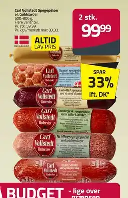 Fleggaard Carl Vollstedt Spegepølser el. Guldsardel, DKK 99.99 tilbud
