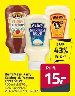 Fleggaard Heinz Mayo, Karry Ketchup el. Pommes Frites Sauce, DKK 15 tilbud