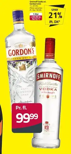 Fleggaard Smirnoff Vodka el. Gordon’s Gin, DKK 99.99 tilbud
