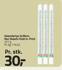 Fleggaard Kalenderlys 3x39cm. Ren Stearin Hvid m. Print, DKK 30 tilbud