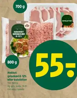 Coop 365 Hakket grisekød 8-12% eller koteletter tilbud