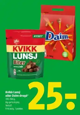 Coop 365 Kvikk Lunsj eller Daim dragé tilbud