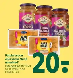 Coop 365 Pataks saucer eller Santa Maria naanbrød tilbud