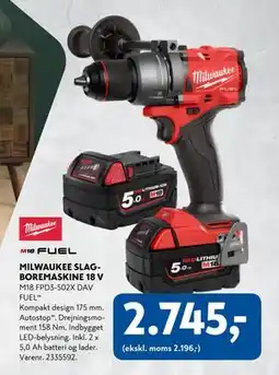 Davidsen MILWAUKEE SLAGBOREMASKINE 18 V, DKK 2745 tilbud