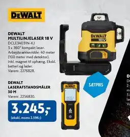 Davidsen DEWALT MULTILINJELASER 18 V + DEWALT LASERAFSTANDSMÅLER 30 M., DKK 3245 tilbud