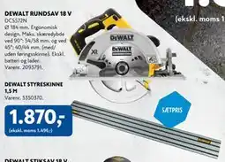 Davidsen DEWALT RUNDSAV 18 V + DEWALT STYRESKINNE 1,5 M., DKK 1870 tilbud