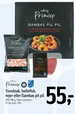 Føtex Salling Princip Tunsteak, hellefisk, rejer eller Gambas pil pil tilbud