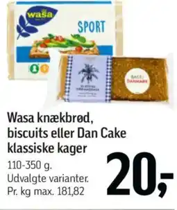 Føtex Wasa knækbrød, biscuits eller Dan Cake klassiske kager tilbud