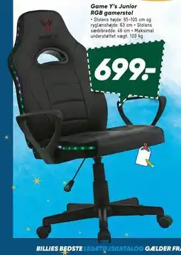 Bilka Game Y’s Junior RGB gamerstol, DKK 699 tilbud