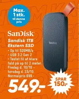 Bilka Sandisk 1TB Ekstern SSD, DKK 549 tilbud