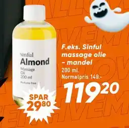 Bilka Sinful massage olie - mandel, DKK 119.2 tilbud