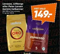 Bilka Lavazza, Löfbergs eller Peter Larsen baristo helbønner, DKK 149 tilbud